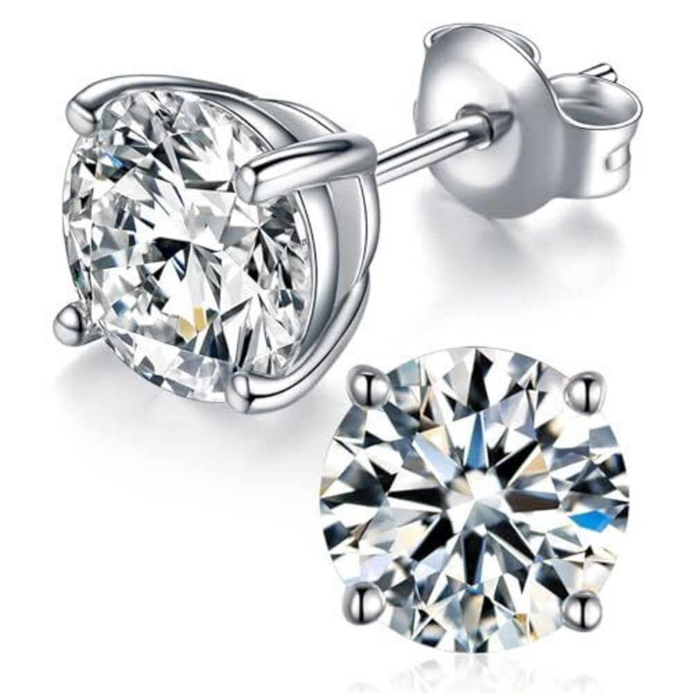 7132 Moissanite Stud Earrings, Round Cut D Color VVS1 Clarity Lab Created
